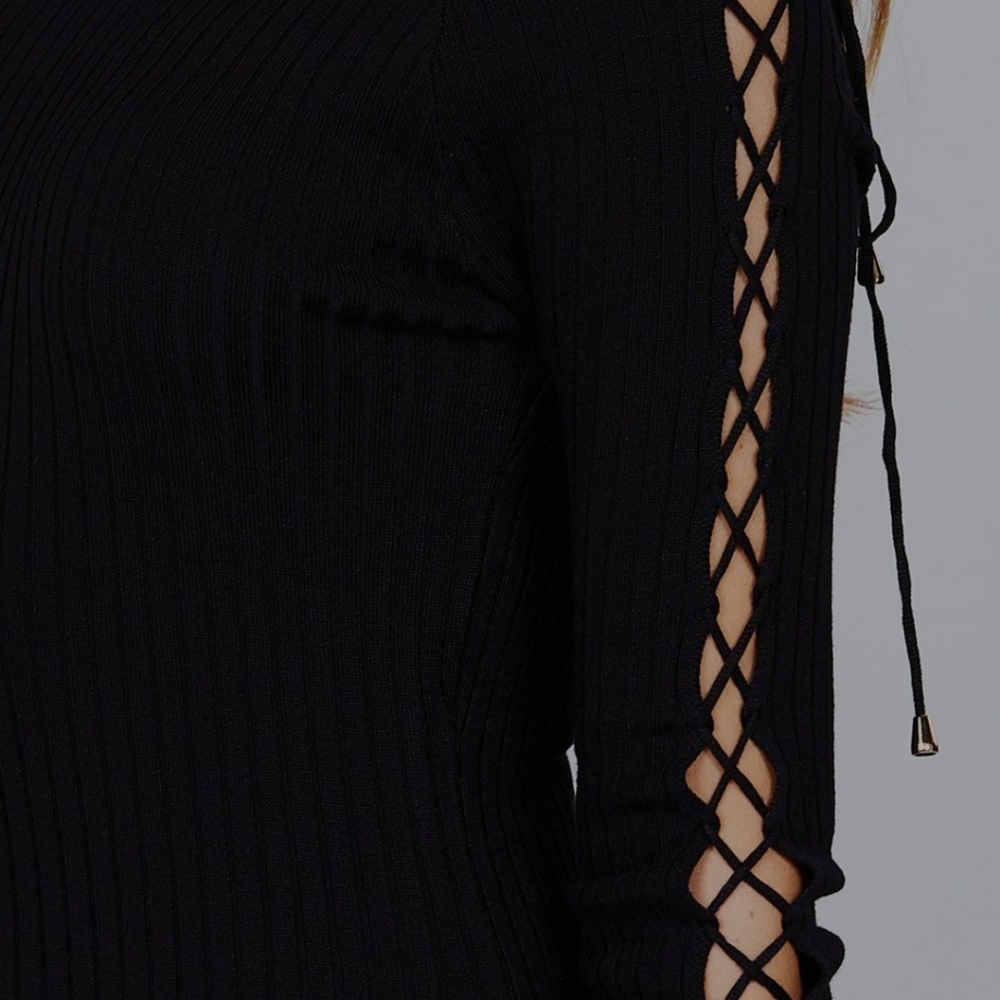 Black Ribbed Sweater Top - Picture 4 of 9
